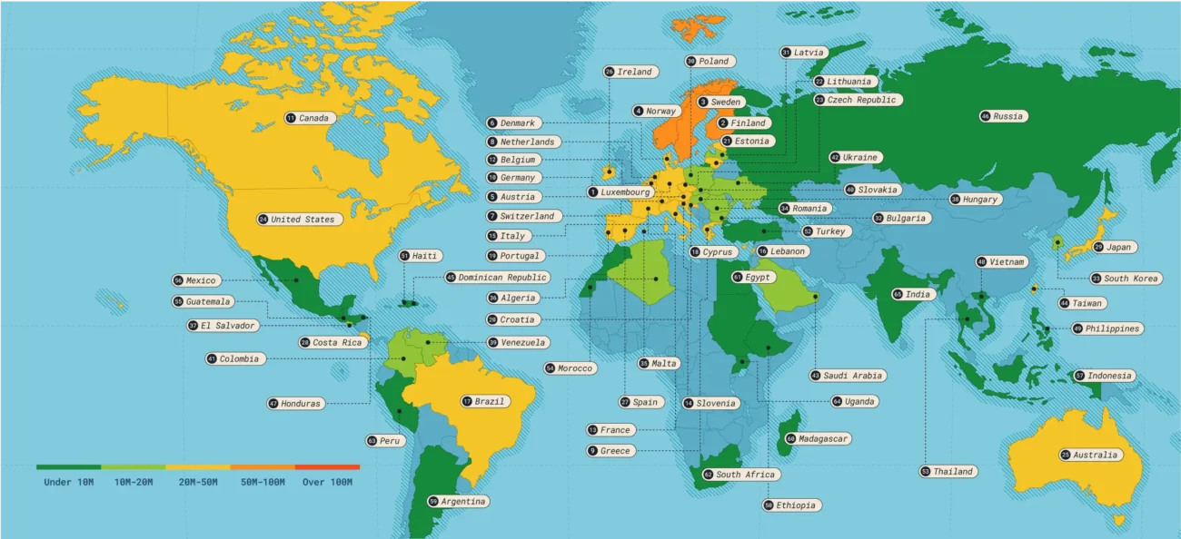 نقشه جهانی مصرف قهوه در سال ۲۰۲۵ با رتبهبندی کشورهای پرمصرف قهوه
